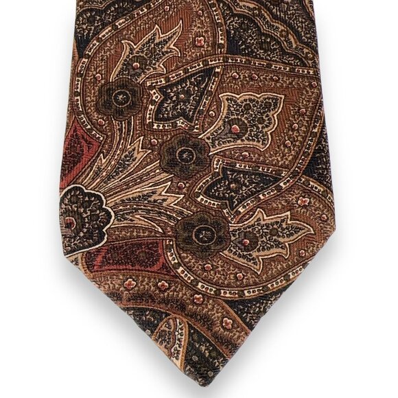 Robert Talbott Mens Tie Size 57 x 3.75 100% Silk Paisley Van Boven Brown Red - Picture 5 of 11
